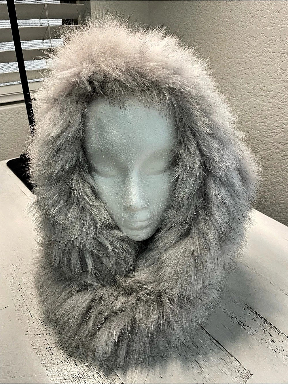 Plush Faux Fur Hooded Infinity Scarf Snood Gray 2-in-1